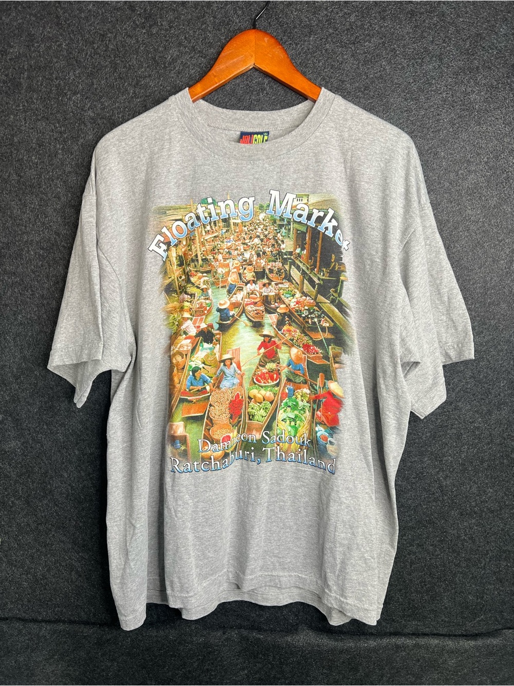 Vintage Thailand Floating Market Gray T-Shirt Mens Size XL Cotton Graphic Print